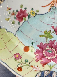A pair of Chinese famille rose 'tobacco leaf' dishes, Qianlong