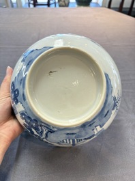 Five Chinese blue and white bowls, Kangxi and later