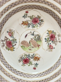 A fine Chinese famille rose eggshell porcelain 'quails' plate, Yongzheng