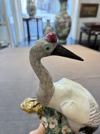 A pair of Chinese famille rose 'crane' groups, 19th C.