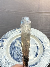 A Chinese blue and white 'Xi Xiang Ji' dish with silver mount, Kangxi mark and of the period