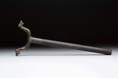 An Indo-Mughal bronze and wooden dervish crutch, 18/19th C.