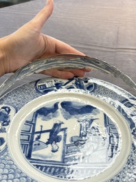 A Chinese blue and white 'Xi Xiang Ji' dish with silver mount, Kangxi mark and of the period