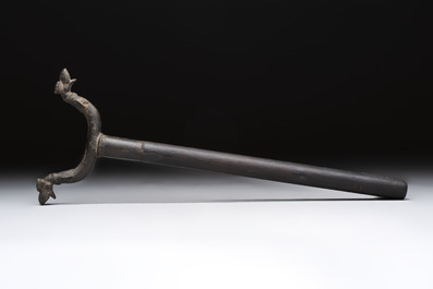 An Indo-Mughal bronze and wooden dervish crutch, 18/19th C.