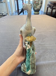 A pair of Chinese famille rose 'crane' groups, 19th C.