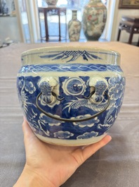 A Chinese blue and white and a famille rose 'kamcheng' bowl and cover for the Straits or Peranakan market, 19th C.