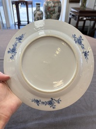 Six Chinese blue and white plates with floral design, Qianlong
