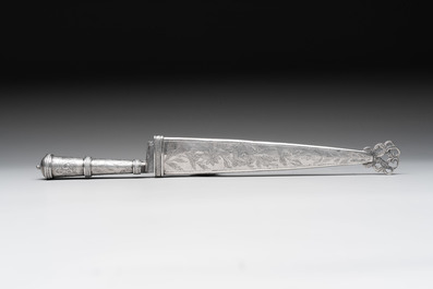 Two Argentinian silver gaucho knives with finely engraved design, 19th C.