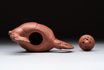 A Chinese Yixing stoneware 'phoenix' teapot, Kangxi