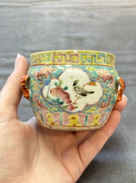 A Chinese blue and white and a famille rose 'kamcheng' bowl and cover for the Straits or Peranakan market, 19th C.