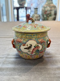A Chinese blue and white and a famille rose 'kamcheng' bowl and cover for the Straits or Peranakan market, 19th C.