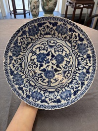 Six Chinese blue and white 'peony scroll' plates, Kangxi