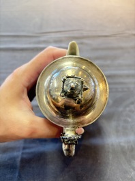 A Chinese blue and white 'Long Eliza' jug with a silver-mounted lid, Kangxi