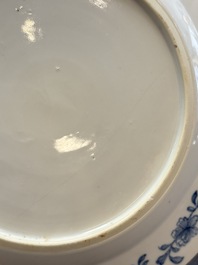 Six Chinese blue and white plates with floral design, Qianlong