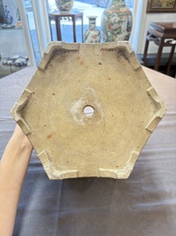 A rare Chinese famille verte hexagonal jardini&egrave;re with birds among flowering branches, double Fu mark, Kangxi