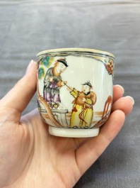 A Chinese Canton famille rose gilt-decorated covered cup and saucer, Qianlong