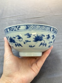Five Chinese blue and white bowls, Kangxi and later
