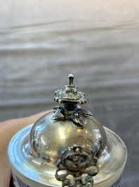 A Chinese blue and white 'Long Eliza' jug with a silver-mounted lid, Kangxi