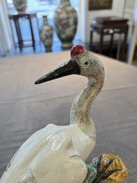 A pair of Chinese famille rose 'crane' groups, 19th C.