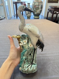 A pair of Chinese famille rose 'crane' groups, 19th C.