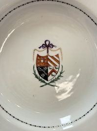 A Chinese armorial plate with the arms of Chadwick quartering Malvesyn, Carden and Bagot, Qianlong, dated 24 Jan. 1791