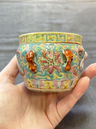 A Chinese blue and white and a famille rose 'kamcheng' bowl and cover for the Straits or Peranakan market, 19th C.