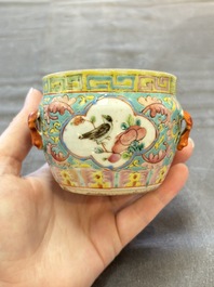 A Chinese blue and white and a famille rose 'kamcheng' bowl and cover for the Straits or Peranakan market, 19th C.