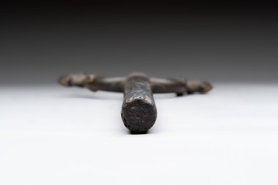 An Indo-Mughal bronze and wooden dervish crutch, 18/19th C.