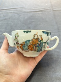 Three Chinese famille rose covered teapots and a warming bowl, Tongzhi, Guangxu and L&uuml; Zhi Xiang Zhi 呂芷薌製 marks, 19th C.