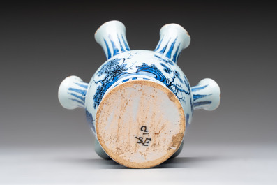 A fine small blue and white Dutch Delft chinoiserie tulip vase, late 17th C.