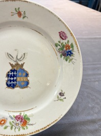 A Chinese famille rose gilt-decorated armorial plate, Qianlong