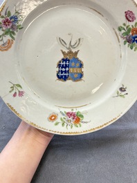 A Chinese famille rose gilt-decorated armorial plate, Qianlong
