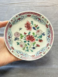 13 Chinese famille rose cups and 15 saucers, Yongzheng/Qianlong