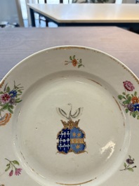 A Chinese famille rose gilt-decorated armorial plate, Qianlong