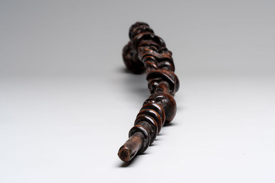 A finely carved boxwood 'vanitas' or 'memento mori' stick, 18/19th C.