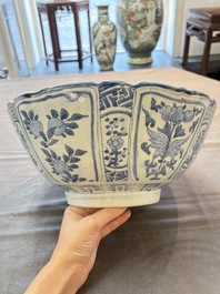 A Chinese blue and white 'kraak' bowl with ducks and flowers, Wanli