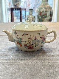 Three Chinese famille rose covered teapots and a warming bowl, Tongzhi, Guangxu and L&uuml; Zhi Xiang Zhi 呂芷薌製 marks, 19th C.