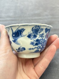 Eight Chinese blue, white and iron-red cups and twelve saucers, Kangxi/Yongzheng