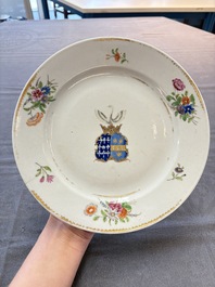 A Chinese famille rose gilt-decorated armorial plate, Qianlong