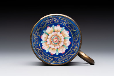 A Chinese Canton enamel mustard jar and square dish, Qianlong/Jiaqing