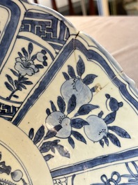 A Chinese blue and white 'kraak' bowl with ducks and flowers, Wanli