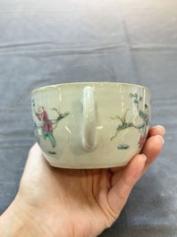 Three Chinese famille rose covered teapots and a warming bowl, Tongzhi, Guangxu and L&uuml; Zhi Xiang Zhi 呂芷薌製 marks, 19th C.