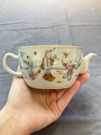 Three Chinese famille rose covered teapots and a warming bowl, Tongzhi, Guangxu and L&uuml; Zhi Xiang Zhi 呂芷薌製 marks, 19th C.