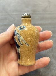 Two Chinese blue, white and copper-red snuff bottles and two blue and white snuff bottles, 19th C.