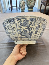 A Chinese blue and white 'kraak' bowl with ducks and flowers, Wanli
