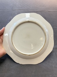 Seven Chinese blue and white plates and dishes with floral design, 18th C.