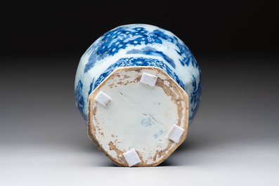A blue and white Dutch Delft Transitional style chinoiserie vase, late 17th C.