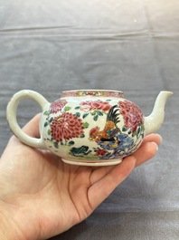 Two Chinese famille rose 'rooster' teapots, Yongzheng/Qianlong