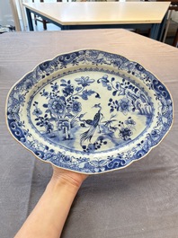 Seven Chinese blue and white plates and dishes with floral design, 18th C.