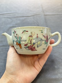 Three Chinese famille rose covered teapots and a warming bowl, Tongzhi, Guangxu and L&uuml; Zhi Xiang Zhi 呂芷薌製 marks, 19th C.